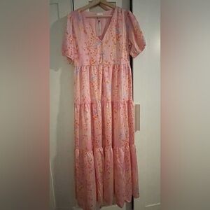Sugarlips Pink Floral Maxi Dress Sz. L Pretty!